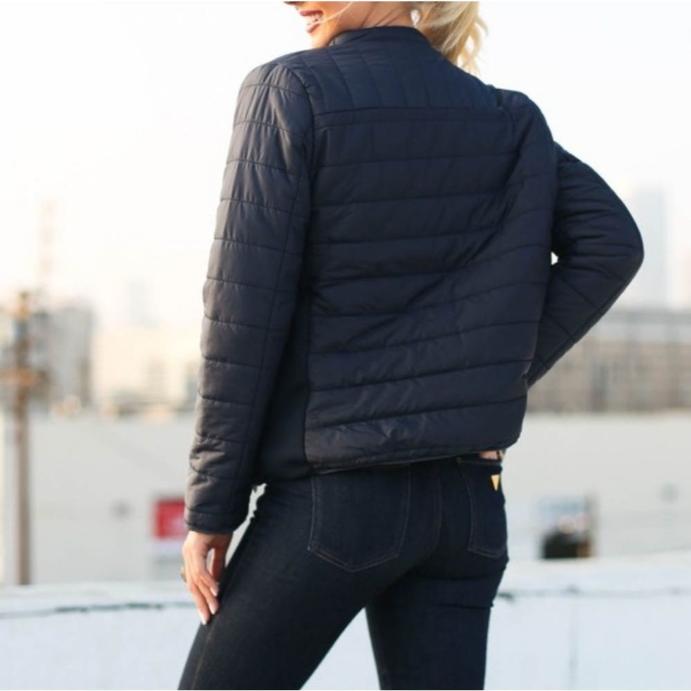 Black Quilted Puffer Jacket With Faux Fur Lining - Picture 2 of 3